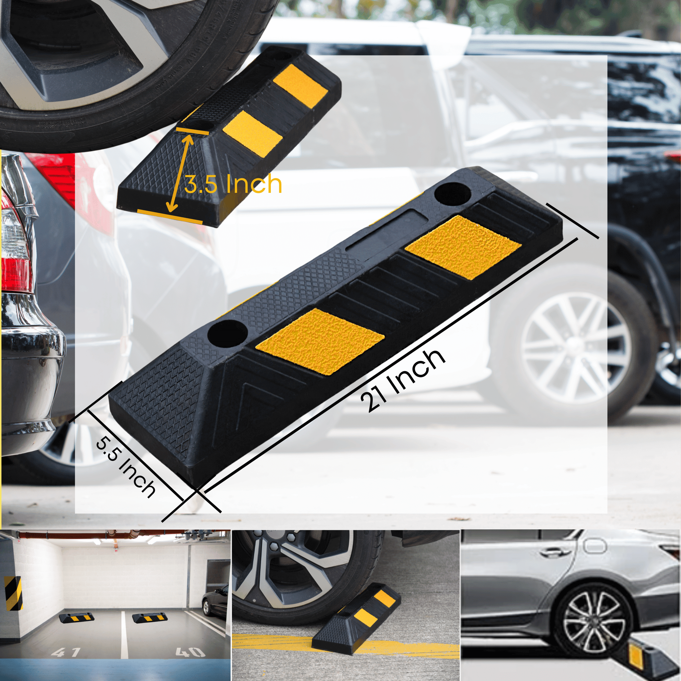 BESEA 21 inch Rubber Curb Parking Stopper for Garage, 4 Pack Heavy Duty Parking Curb Garage Wheel Stopper