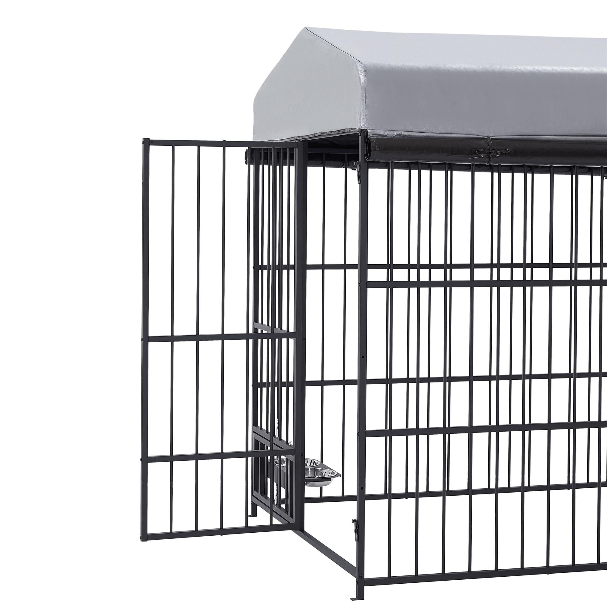 Pefilos 71" Outdoor Dog Playpen with Roof Cover, Heavy Duty Dog Kennel House, Dog Cage Fence with Secure Lock, Feeding Bowl, Black Pefilos 71" Outdoor Dog Playpen with Roof Cover, Heavy Duty Dog Kennel House, Dog Cage Fence with Secure Lock, Feeding Bowl, Black