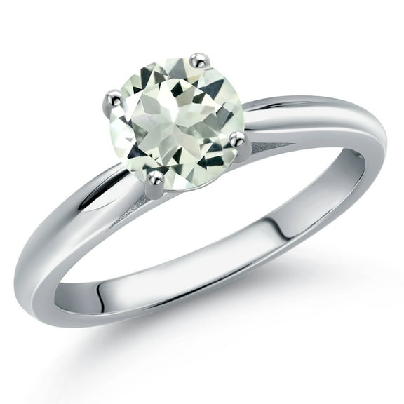 Gem Stone King 10K White Gold Green Prasiolite Solitaire Engagement Ring for Women | 0.80 Cttw | Round 6MM | Gemstone Birthstone | Size 7