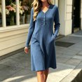 thumbnail image 6 of Lnmiateer Women Henley V Neck Ribbed Long Sleeve Mini Dress Button Up Loose Swing A-Line With Pockets Casual Loungewear Weekend Outfit, 6 of 6