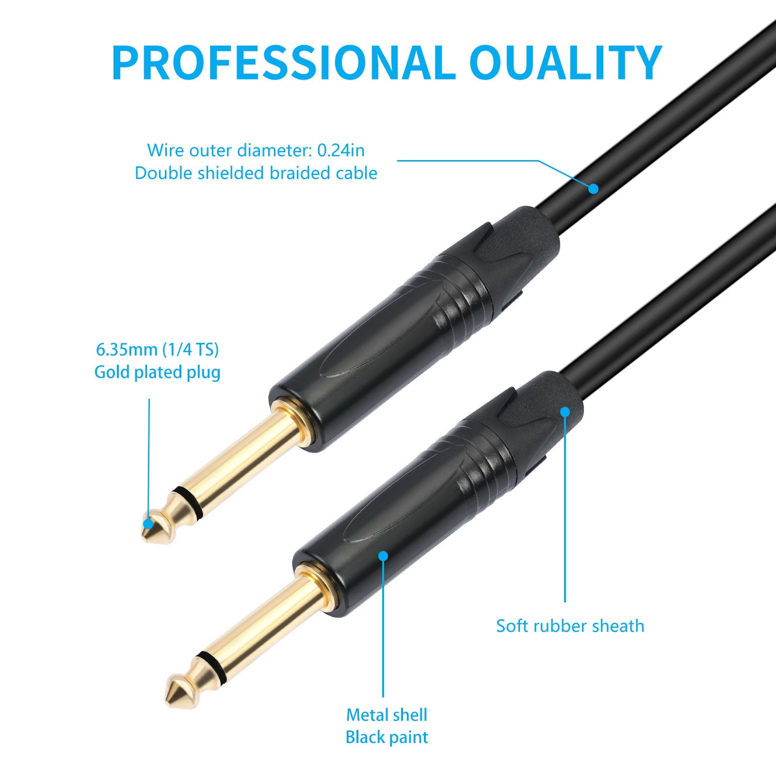 1/4" Male To Male Guitar Cable 1/4inch Guitar Instrument Cable For Electric Guitars And PA Systems Signals Transmission