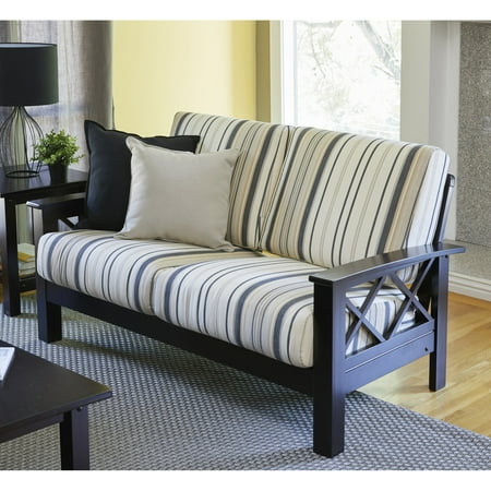 Handy Seat - Handy Living Virginia Brown/Black Stripe X Design Loveseat with Exposed Wood Frame