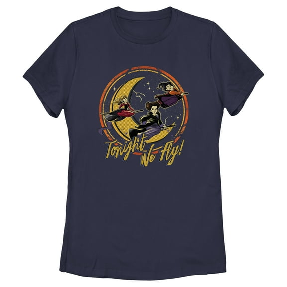 Women's Hocus Pocus Tonight We Fly Moon Graphic Tee Navy Blue X Large