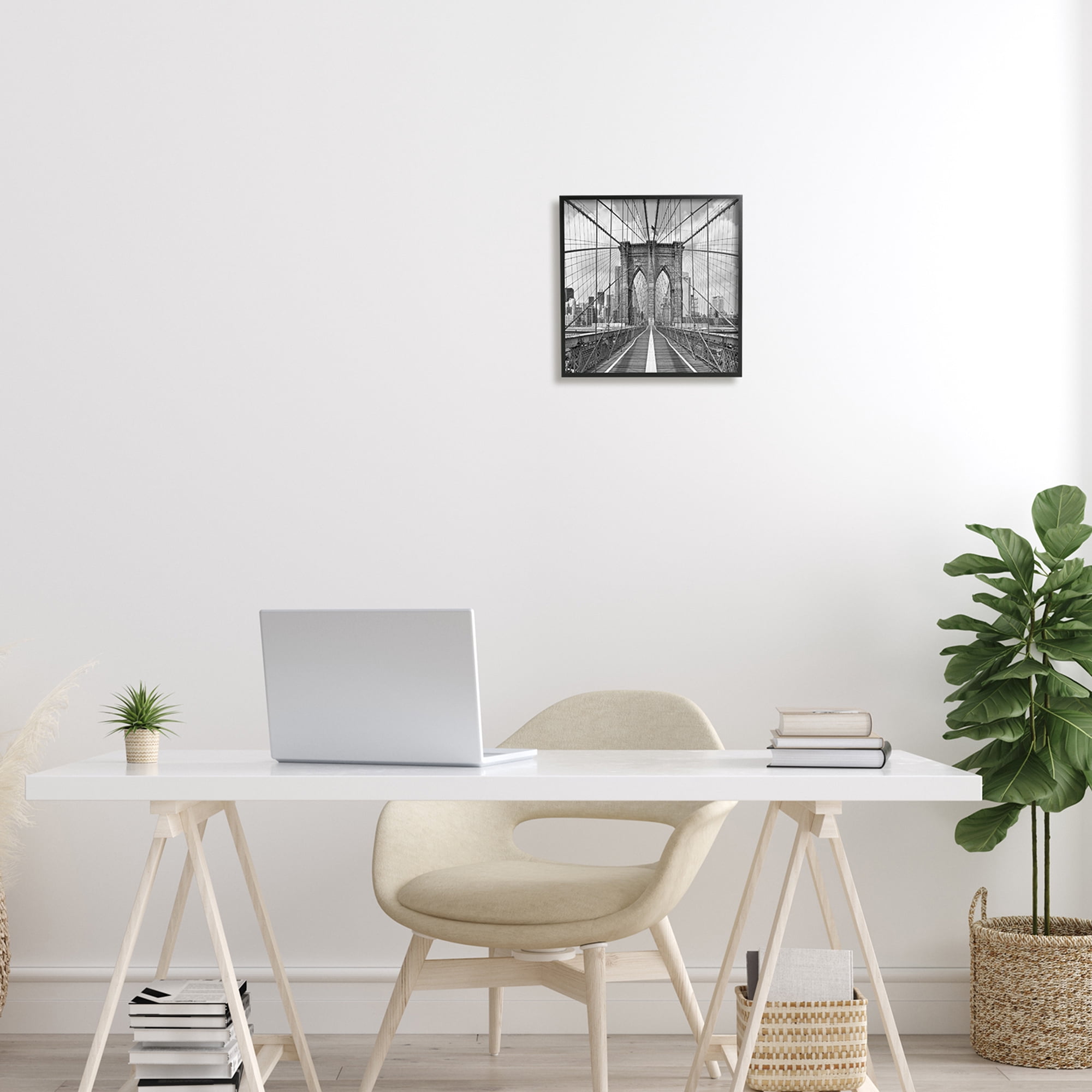 Stupell Industries Brooklyn Bridge Black White Industrial Landscape City Architecture, 12 x 12, Design by Shelley Lake