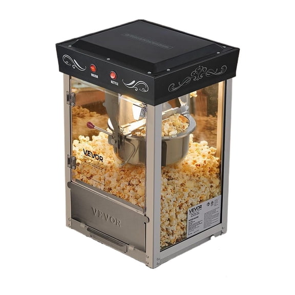 800W Commercial Popcorn Popper, 8oz Stainless Steel Kettle, 48 Cups per Batch, with 2-Button Control & Glass Viewing Door