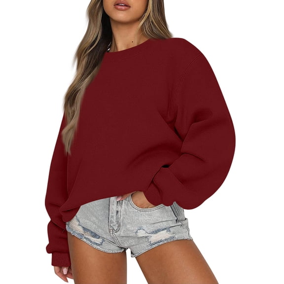 Womens Sweatshirts Oversized Crewneck Pullover Hoodies Trendy Cute Long Sleeve Drop Shoulder Sweater Tops XL
