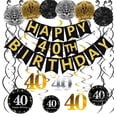 thumbnail image 1 of Famoby Pancarta De Feliz Cumpleaños Número 40 Con Purpurina Negra Y Dorada, Kit De 40 Remolinos Colgantes Brillantes Para Decoraciones De Fiesta De 40 Cumpleaños Y 40 Aniversario, 1 of 5