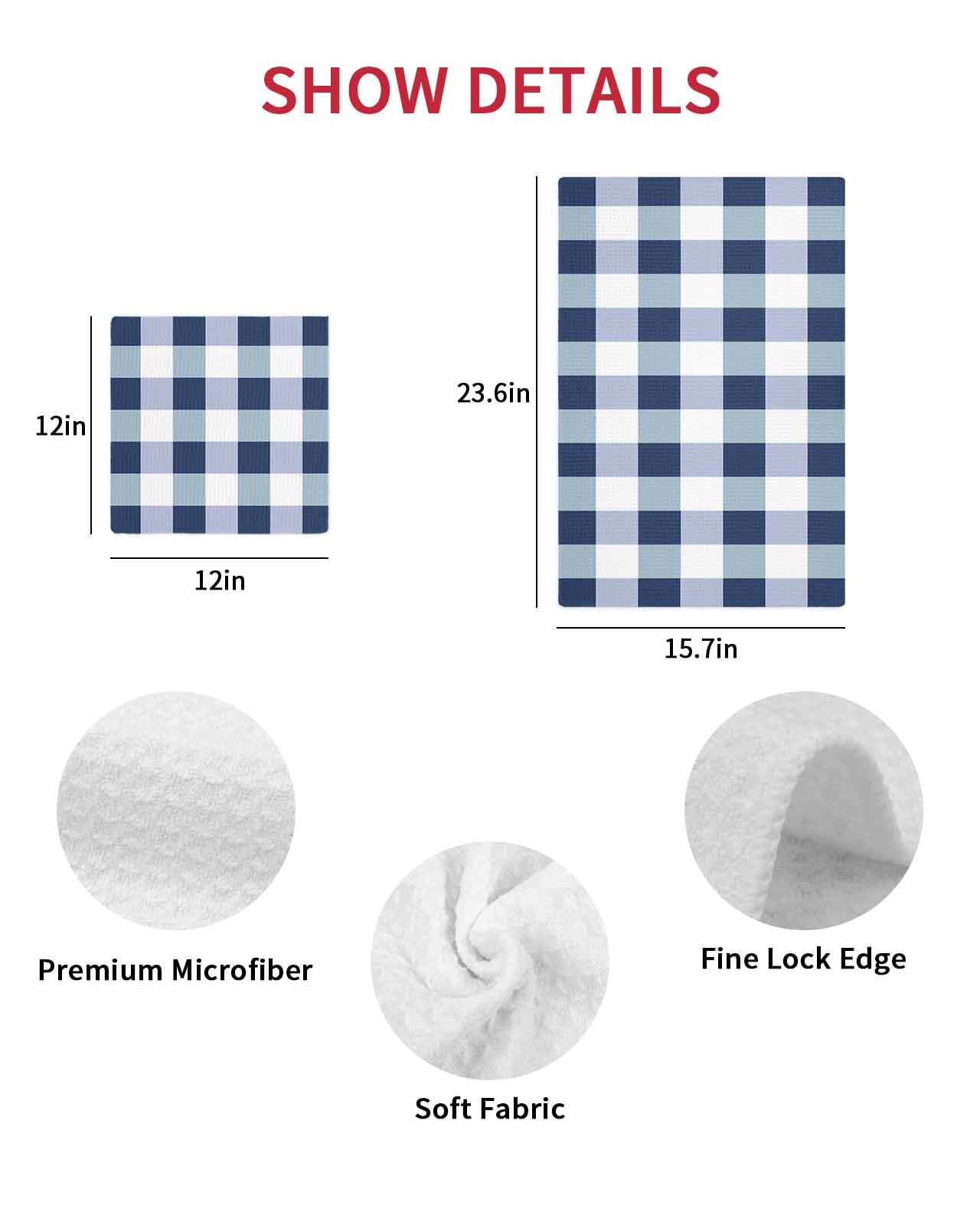 Navy Blue Plaid Kitchen Dish Towels for Drying Dishes Set of 4, Spring Farmhouse Buffalo Checkered Waffle Weave Microfiber Hand Tea Bathroom Towels Quick Dry & Absorbent Towel 15.7x23.6