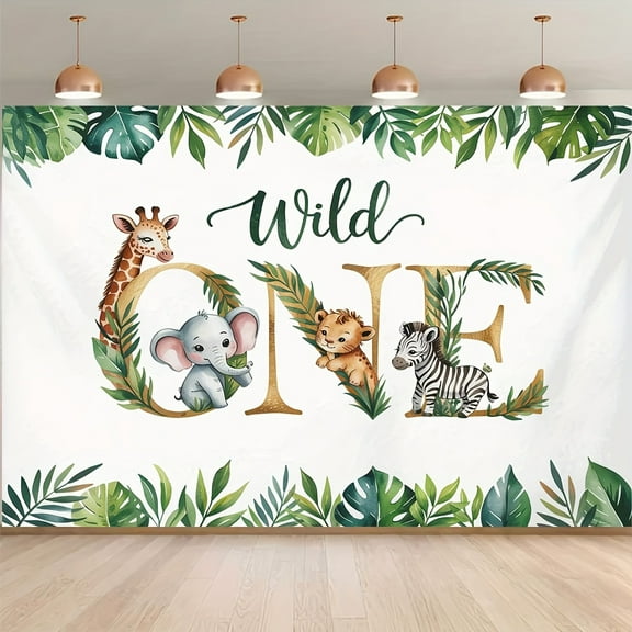 Safari Wild One Backdrop Safari Jungle Animal First Birthday Photography Background for Boy Cartoon Elephant Giraffe Lion 1st Birthday Party Decorations Banner Supplies Photo Booth Props