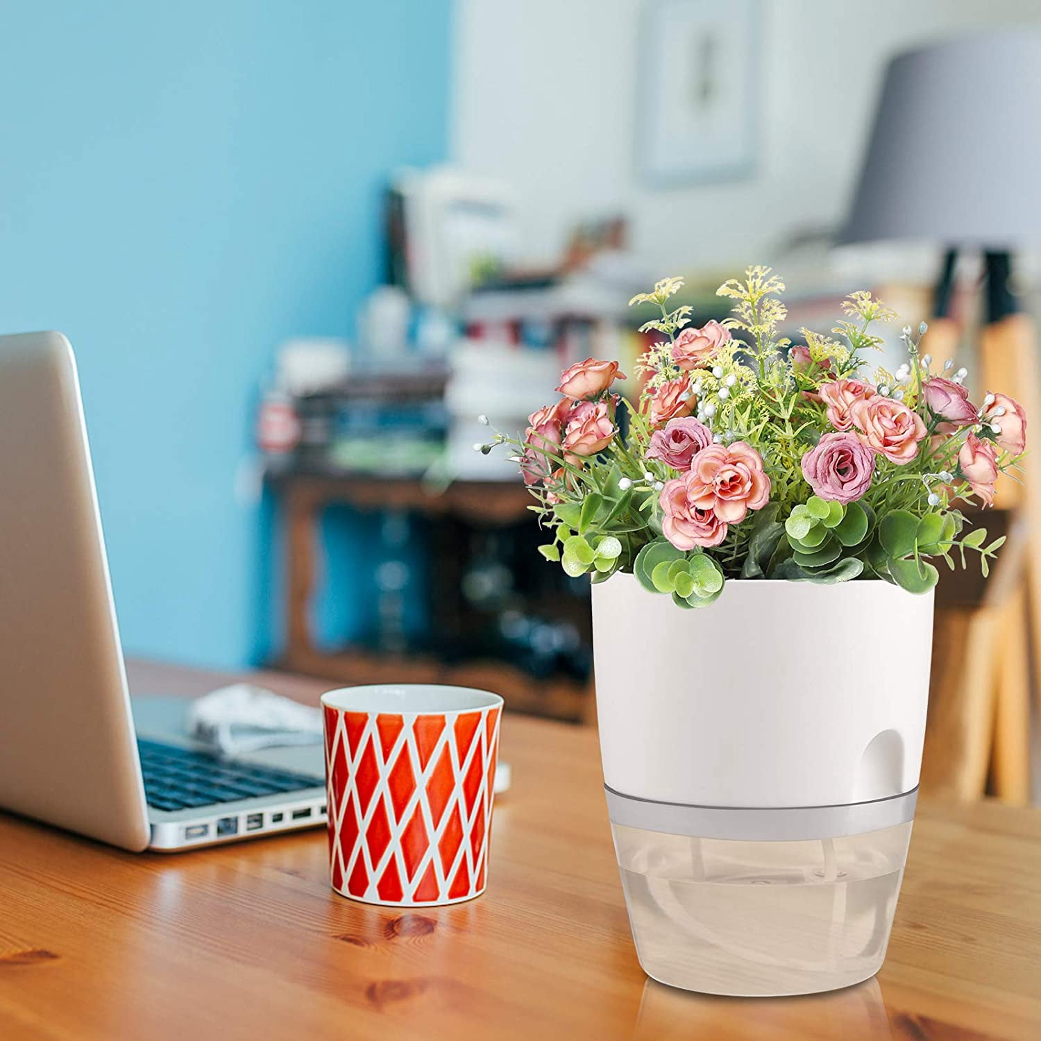Self Watering Pots for Indoor Plants, Flower Pots Outdoor, 3 Pack 6 Inch Self Watering Planter, Plant Pots , Plastic Flower Pots, Plant Pots Indoor, Flower Pots Indoor, White