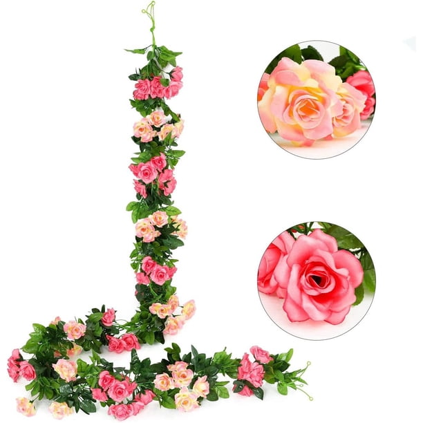 Oferta por tiempo limitado!Paquete de 2 guirnaldas de flores artificiales, 15,8 pies, rosas falsas, flores de seda, hiedra rosa colgante para boda, arco, fiesta, hogar, jardín, decoración de pared