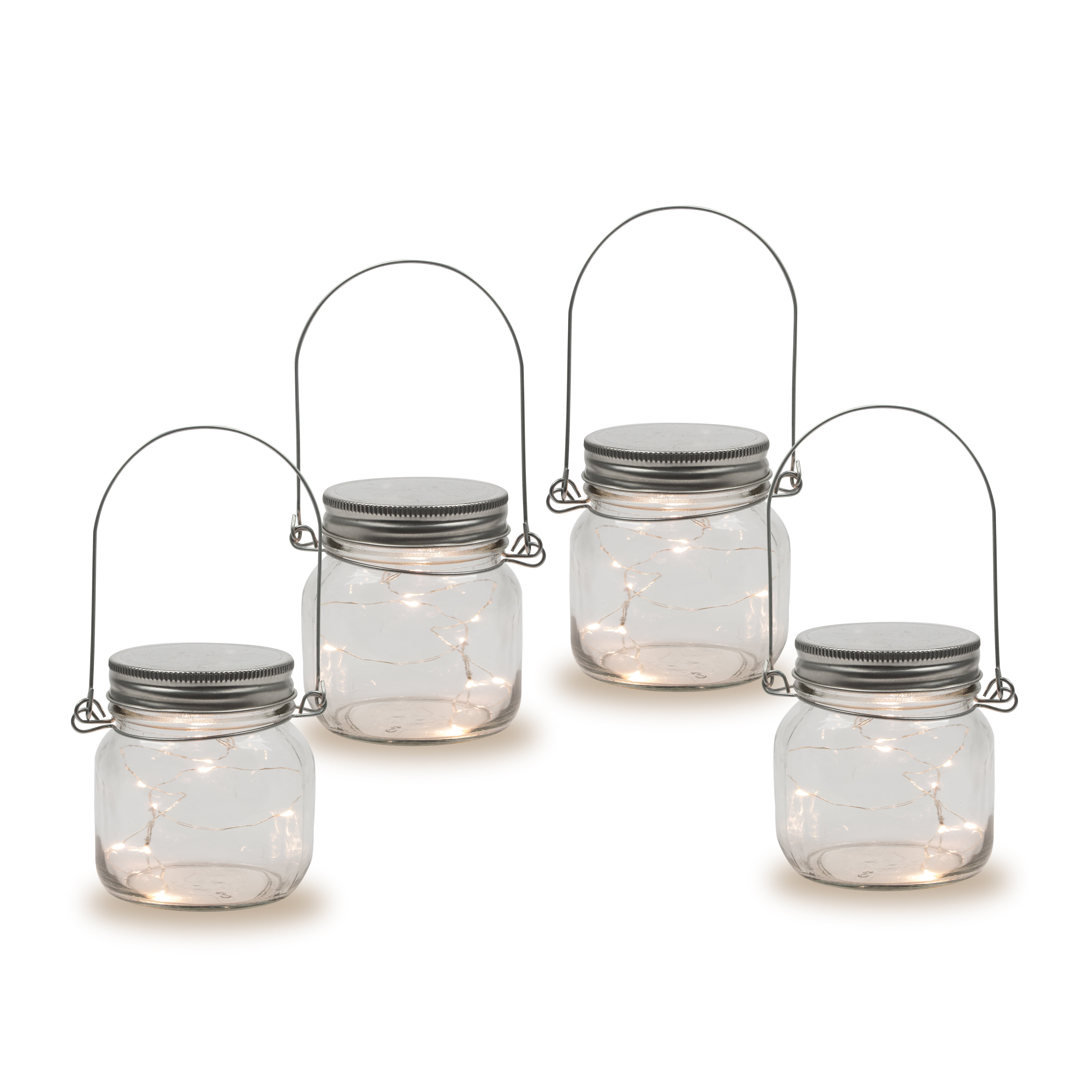 3.75Inch Tall BatteryOperated Clear Glass Mason Jars with Silver Lid