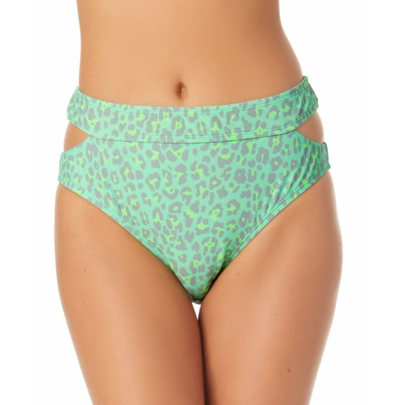 Juniors' Printed Cutout High-Waist Bikini Bottoms Green Print XL