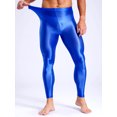 thumbnail image 4 of YiZYiF Men's Shiny Oil Leggings High Waist Stretchy Compression Pants Glossy Gym Fitness Underpants Royal Blue L, 4 of 7