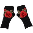 thumbnail image 3 of Opolski 1 Pair Knitted Gloves Fingerless Flower Embroidery Thumb Hole Elegant Stretchy Cold Resistant Soft Autumn Winter Women Writing Gloves for Outdoor Black & Red, 3 of 8