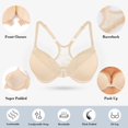 thumbnail image 3 of YANDW Racerback Front Closure Bra for Women Padded Add 2 Cups Lace T-Shirt Bras Underwire Plunge, Beige 36C, 3 of 6