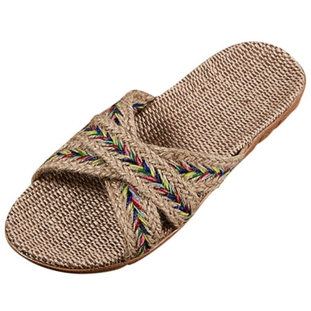 

SEMIMAY Men Ladies Slippers Home Shoes Slippers Women s Summer Strap Linen Casual Women s slipper Beige