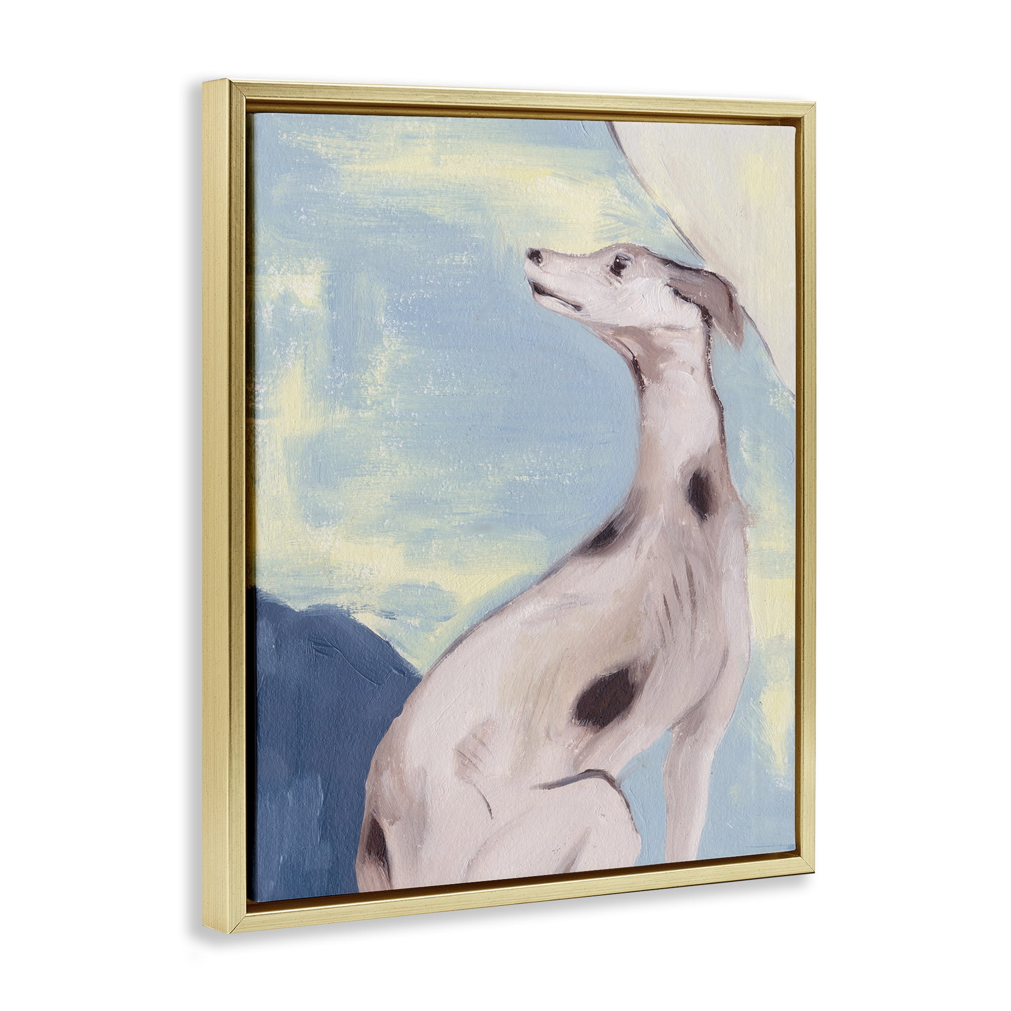 Stupell Industries Greyhound on Blue Animals & Insects Painting Gold Floater Framed Canvas Art Print Wall Art, 17 x 21