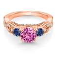 thumbnail image 2 of Gem Stone King 18K Rose Gold Plated Silver Pink Created Sapphire Blue Created Sapphire and White Moissanite Engagement Ring for Women (1.55 Ct, Gemstone September Birthstone, Round 6MM, Size 6), 2 of 4