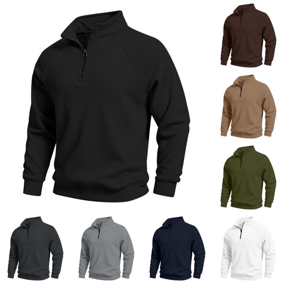 ZUBMGKTE Men's Sweatshirts Pocket Pullover 1/4-Zip Stand-Collar Long-Sleeve Sweatshirts S-3XL