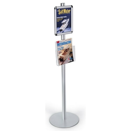Aluminum Poster - Free Standing Snap Frame 8-1/2” x 11” Silver Satin Aluminum Metal Quick Clip Stand – Poster Holder System Includes an Acrylic Literature Holder (QCRND8511)