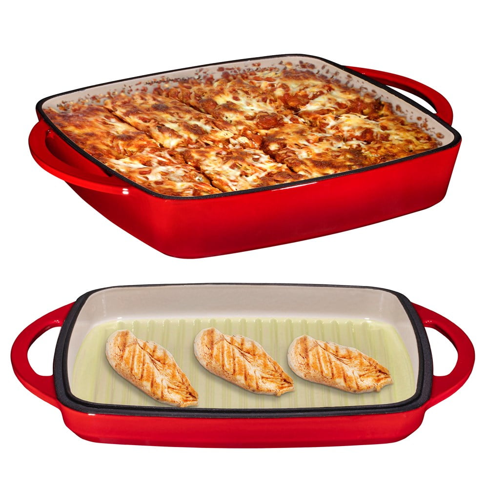 2 in 1 Enameled Cast Iron 11 Inch Square Casserole Baking Pan With