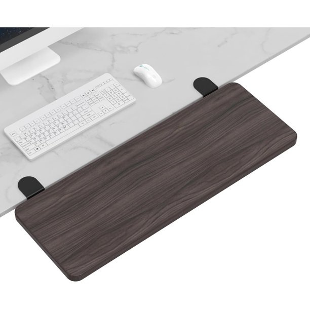 Bandeja extensible ergonómica de escritorio, 55 x 24 cm, con abrazadera sin perforaciones, bandeja plegable para teclado y reposamuñecas con brazo para montaje en mesa.
