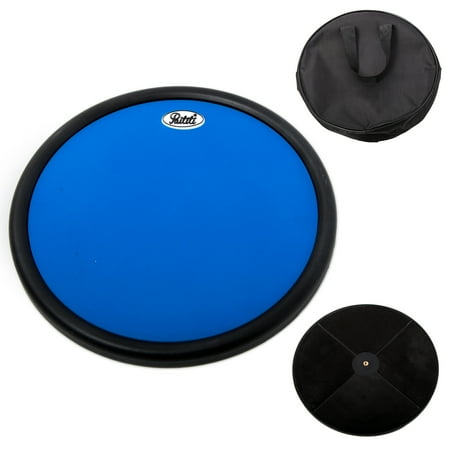 PAITITI 12 Inch Silent Portable Practice Drum Pad Round Shape with Carrying Bag Blue Color - Bonus 7A