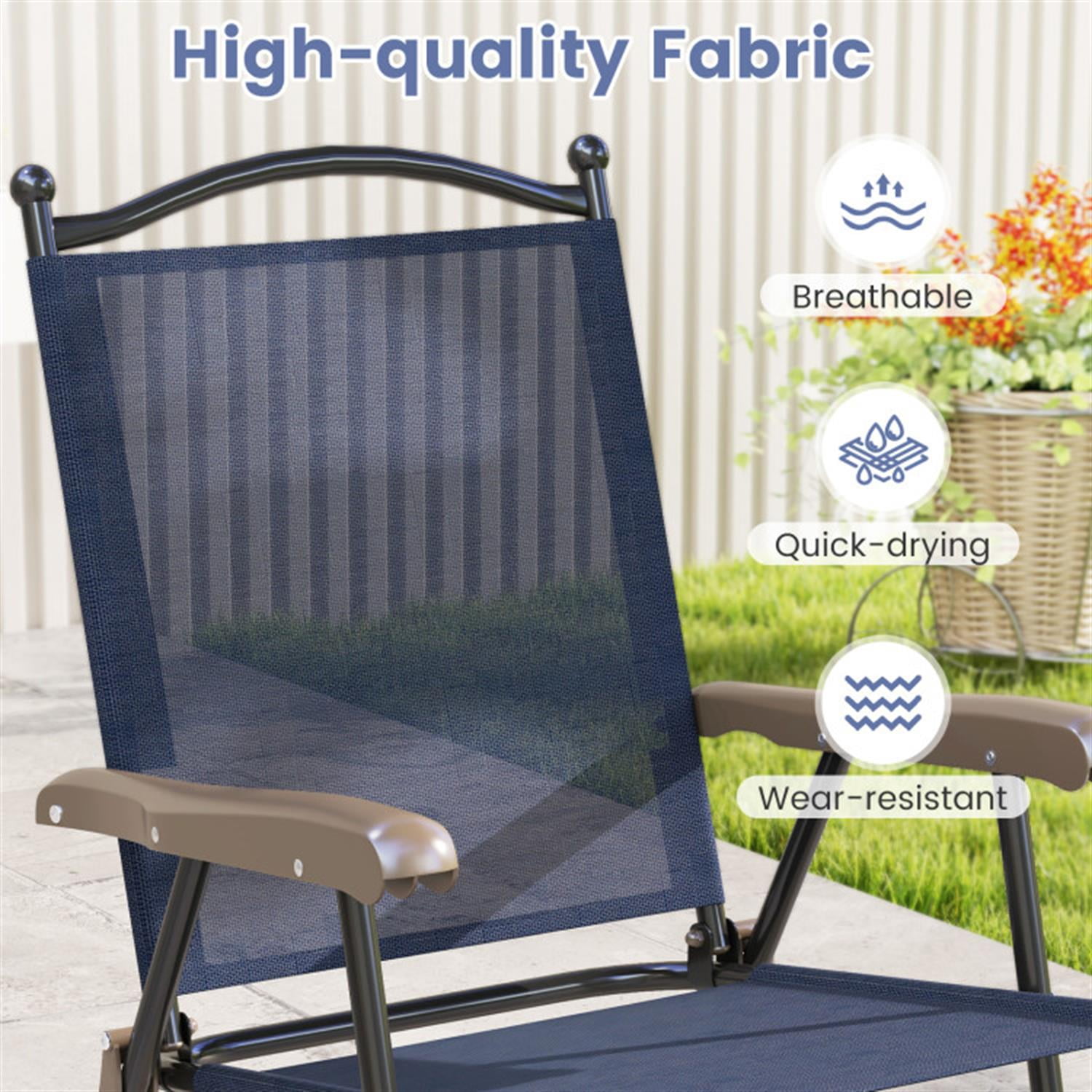 Demi Bonn Set of 2 Patio Folding Sling Back Camping Deck Chairs, Outdoor Accent Furniture Lounge Chairs for Yard, Garden, Blue