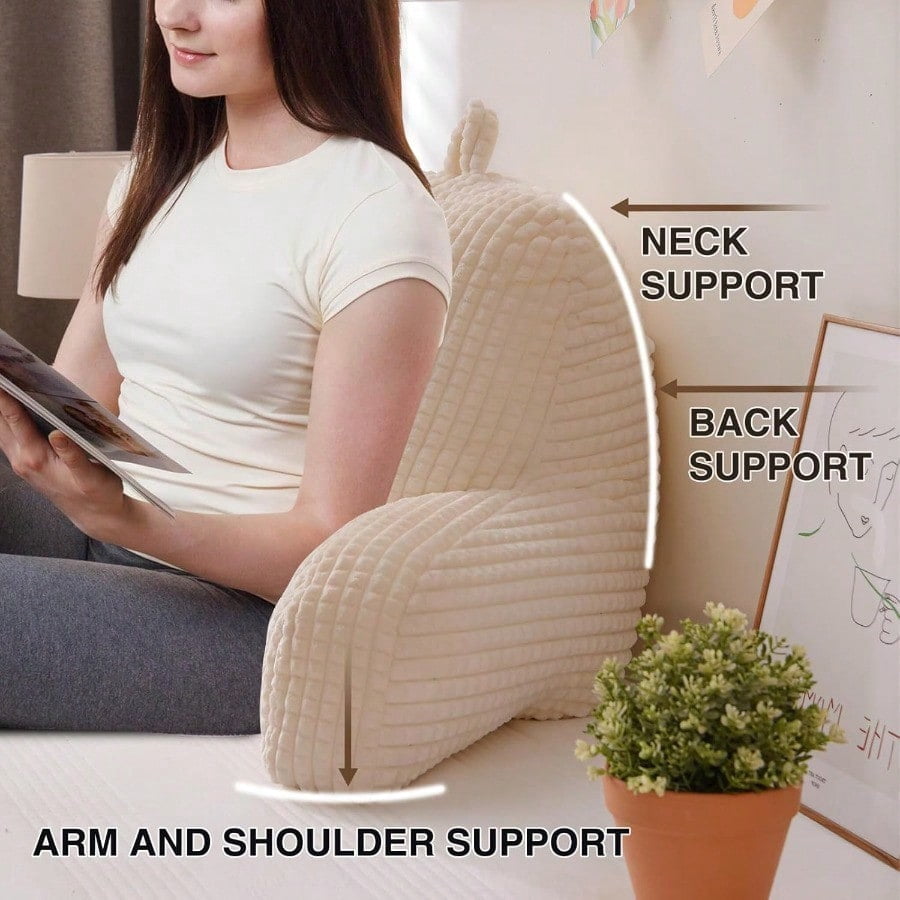 Reading Pillow Bed Wedge Large Adult Backrest With Arms Back Support For Sitting Up In Bed Couch For Lounging BedrestWaffle Stereoscopic Design Ivory