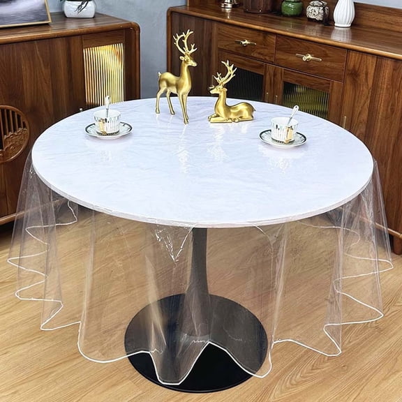 Clearance! Clear Round Plastic Tablecloth Protector Waterproof Oil-Proof PVC Table Cloth Stain-Resistant Wipeable Table Cover for Round Table 90" Round on Clearance A