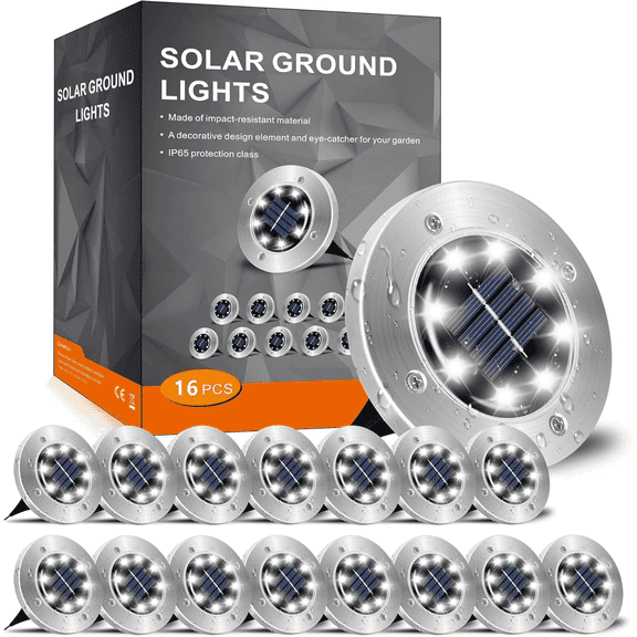 Ralave 4.6 inch Solar Lights Outdoor Waterproof, 16 Pack Landscape Lighting for Garden Pathway Patio Lawn Yard Deck Driveway Walkway, Cold White