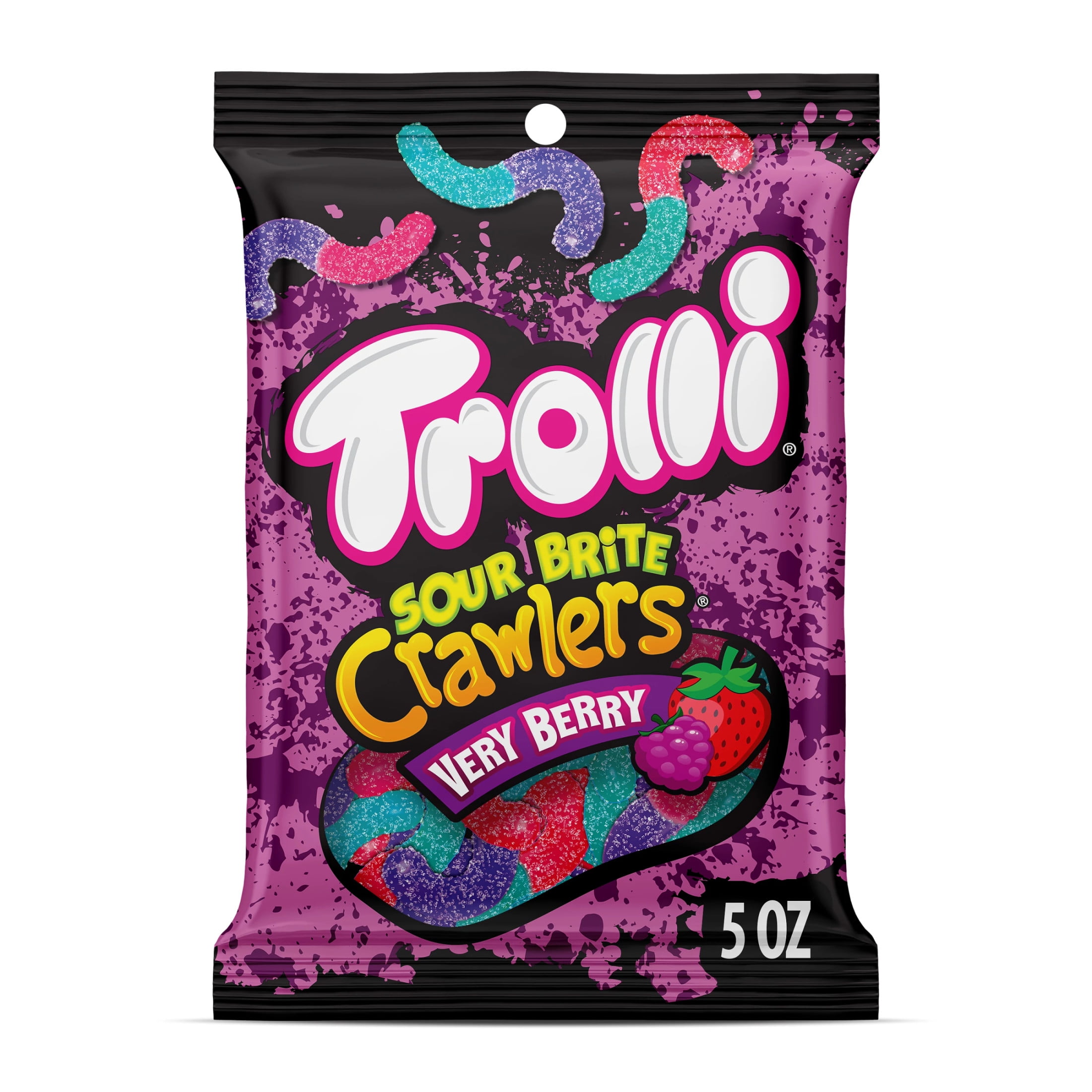 (6 pack) Trolli Sour Brite Crawlers Candy, Very Berry, Sweet and Sour Gummy Worms, 5 oz
