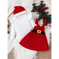 thumbnail image 4 of Suealasg Baby Girls Santa Dress Clothes 3M 6M 9M 12M 18M Infant Girls Solid Color Long Sleeve Romper + Sleeveless Bow Dress + Knotted Hat 3-piece Christmas-themed Party Gifts for Newborn Girls, 4 of 9