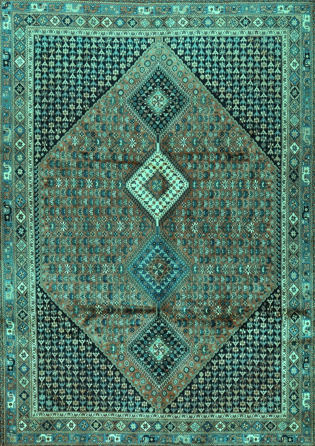 Ahgly Company Machine Washable Indoor Rectangle Persian Turquoise Blue ...