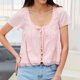 thumbnail image 2 of Camiseta de encaje con aberturas para mujer a la moda - Cuello redondo, lazo y manga corta, 2 of 6