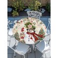 thumbnail image 6 of Round Fitted Tablecloth with Elastic Edge, Red Beige Christmas Waterproof Table Cloth Table Cover for 36"-44" Tables, Snowman Xmas Tree Ball Snowflake Winter Tablecloths for Dining Party Outdoor, 6 of 9