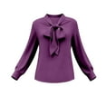 thumbnail image 4 of Olyvenn Women's Bow Tie Neck Blouse 2026 Long Sleeve Work Shirt for Office Business Professional Dressy Casual Tops Purple XXL, 4 of 6