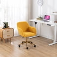 thumbnail image 3 of Modern Rolling Teddy Fabric Executive Office Chair with Adjustable Height and 360 Revolving, Swivel Accent Back Armchair with Wheels and Golden Base, Upholstered Vanity Chair, Yellow, 3 of 9