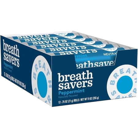 Breath Savers Peppermint Sugar-Free Mints – 12 Packs 0.75 oz Each – Long-Lasting Fresh Breath