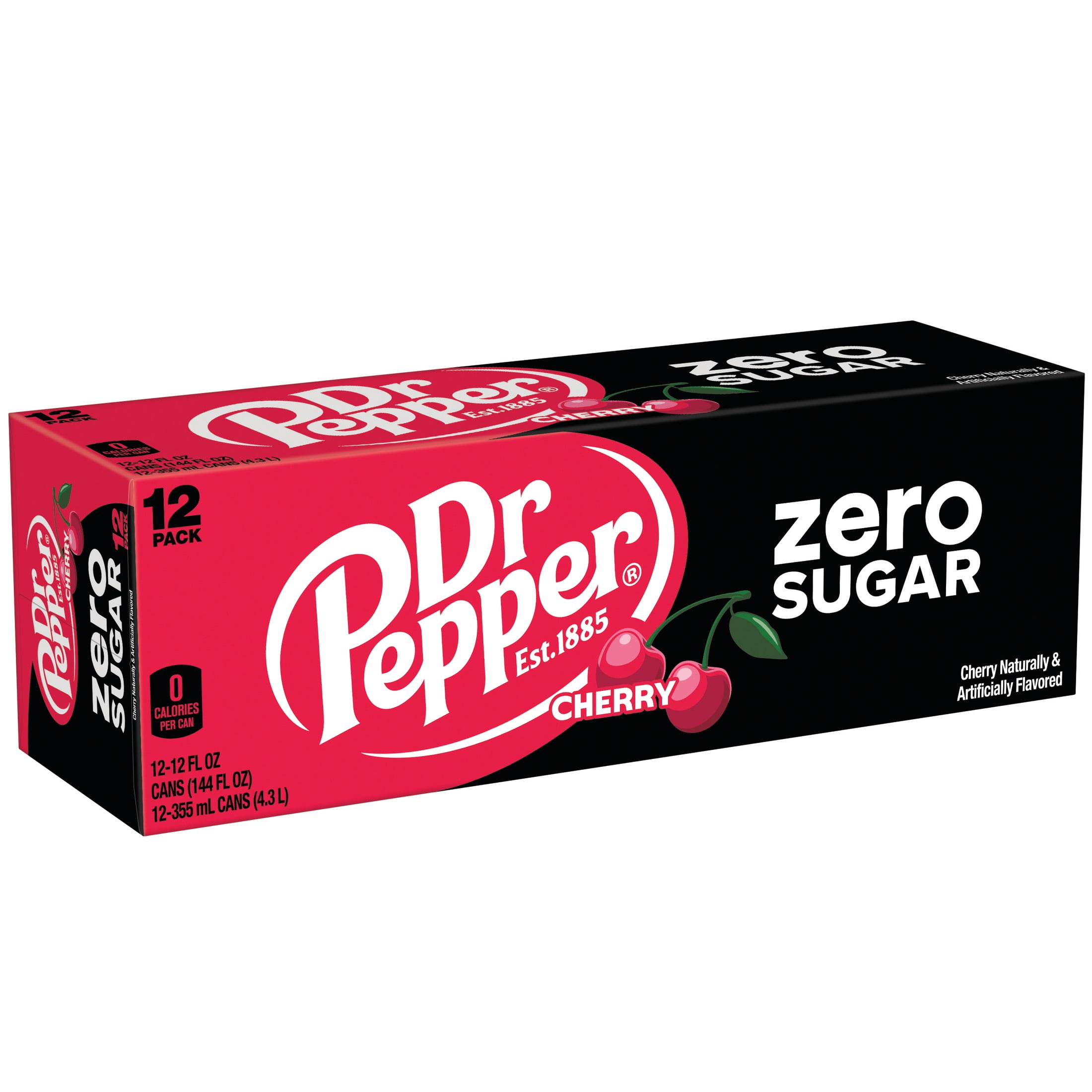 Dr Pepper Zero Sugar Cherry Soda Pop, 12 fl oz, 12 Pack Cans