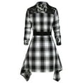 thumbnail image 4 of qolati Women's Christmas Plaid Dress Casual Long Sleeve Button Down Checker Shirt Midi Dresses 2024 Fashion Irregular Hem Pleated Flowy Party Prom Dress, 4 of 5