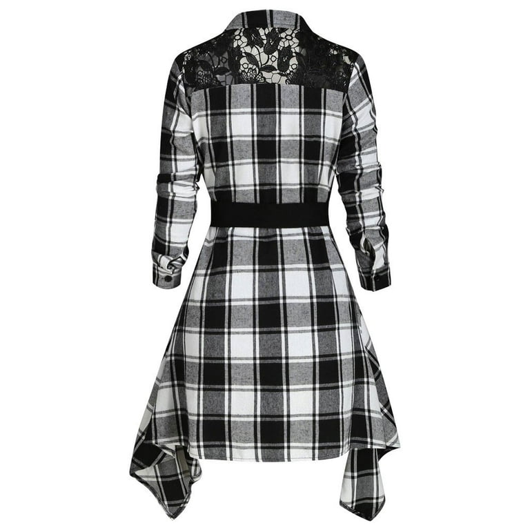 christmas plaid dress womens QQAMB For Women Button Down Shirts Dresses Pocketed Women's Plaid Dress Long Sleeve Button Down Mini Shirtdress Red XL Plaid print Qolati Women's Christmas Plaid Dress