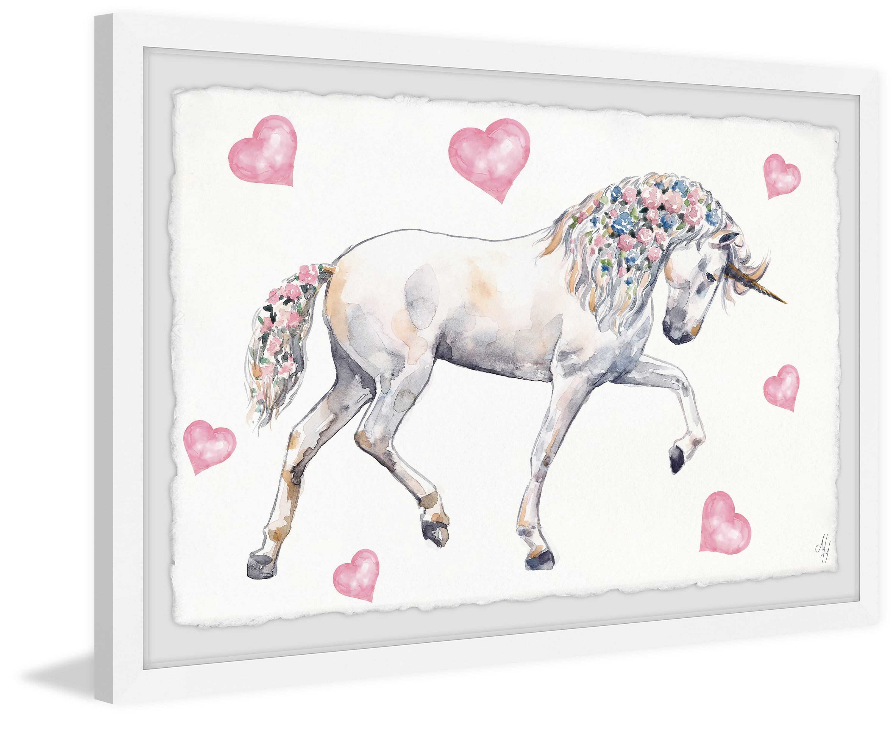 Marmont Hill Floral-Haired Unicorn Framed Wall Art, 45.00" x 1.50"