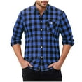 thumbnail image 2 of lcziwo Long Sleeve Shirts for Men Plaid Button Down Blouses Casual Lapel Work Tops with Chest Pocket, Blue, S, 2 of 8