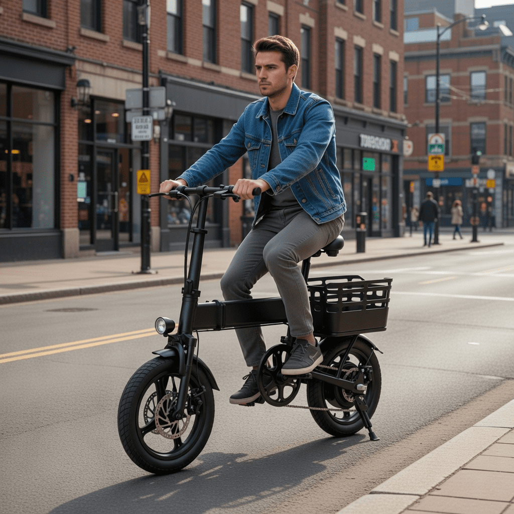 14" Folding Electric Bike for Adults, 500W Commuter Ebike with 360WH Battery, 20MPH & 20 Miles, UL2849, Mini Bicycle with Basket