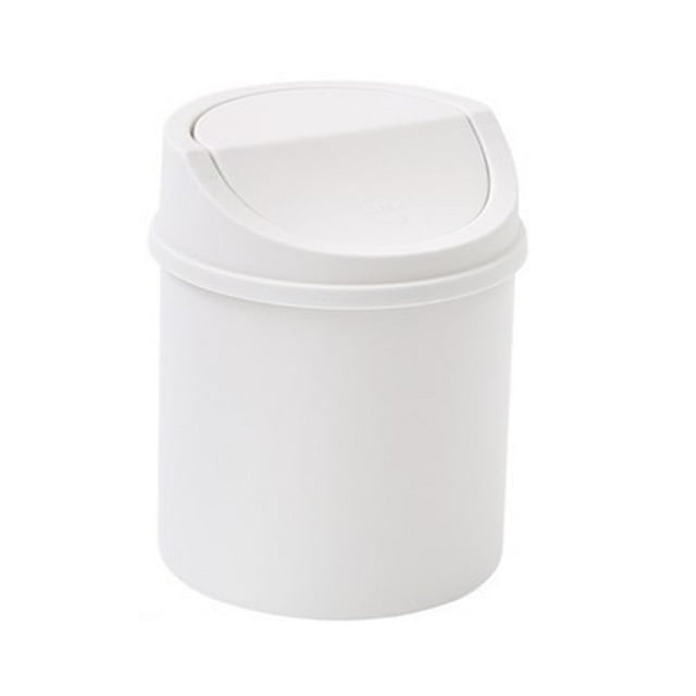 Mini bote de basura Leodye con tapa, de plástico, para cocina, color blanco
