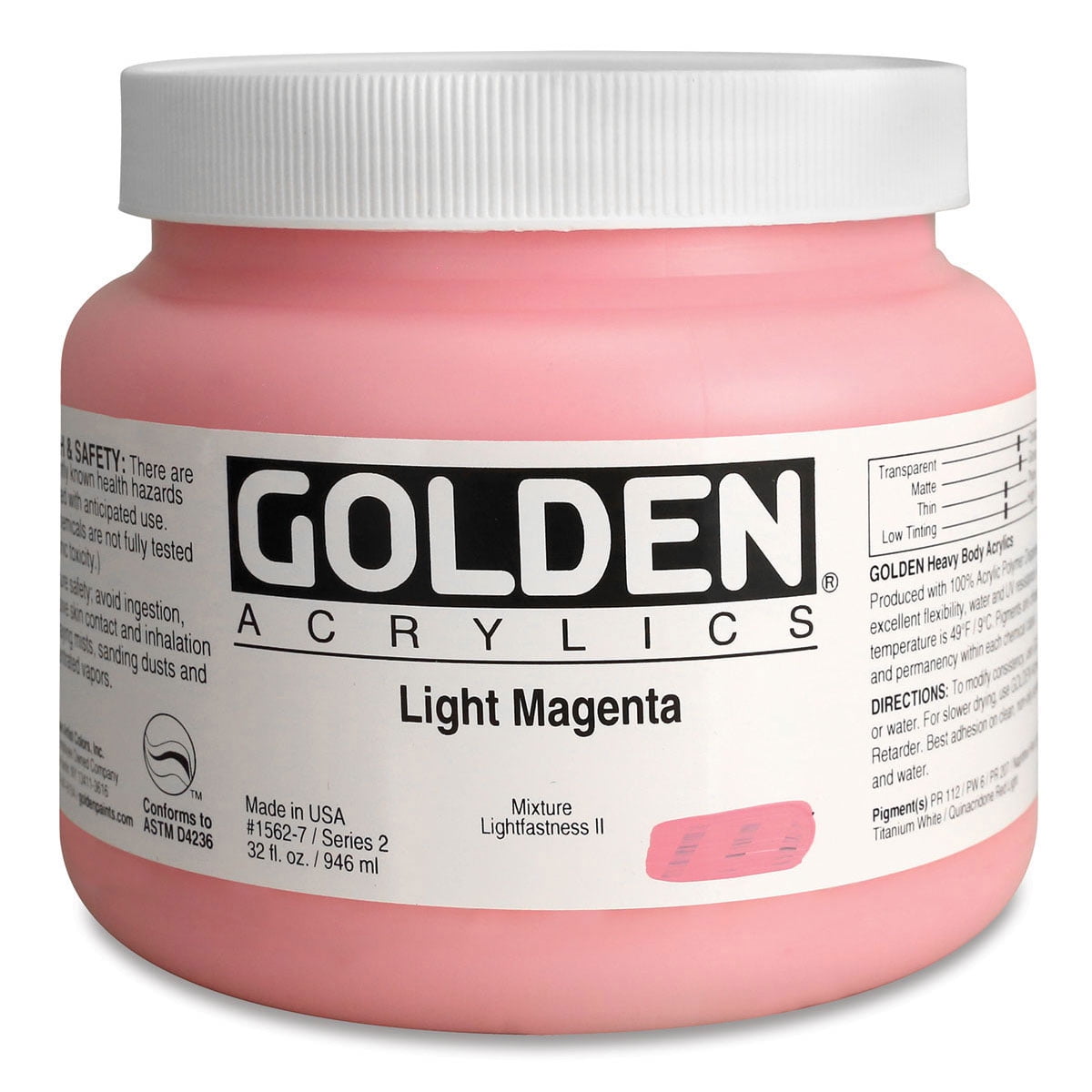 Golden Heavy Body Artist Acrylics - Light Magenta, 32 oz Jar