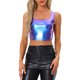 thumbnail image 1 of INSPIRAR CHIC Top sin mangas para mujer U Cuello Ropa de fiesta Clubwear Holográfico Brillante Metálico Top Corto S Azul Púrpura, 1 of 6