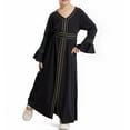 thumbnail image 2 of GigrtiJin Toddler Girls Muslim Maxi Dress Solid Color Cotton V Neck Flare Sleeve Slit Belt Dress Elegant Casual Dress 3-14 Years, 2 of 7